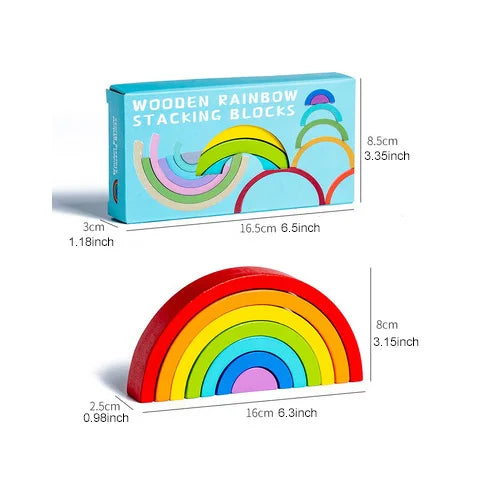 Rainbow Wooden Building Blocks Stacking Toy for Kids
