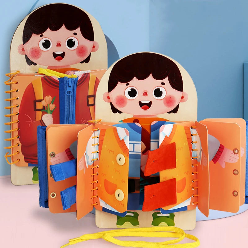 Montessori Busy Board Wooden Toddler Sensory Dressing Activity Toy